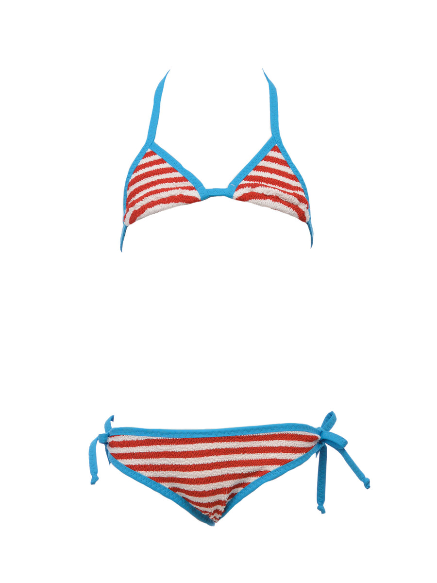 Bikini due pezzi a righe rosso e bianco