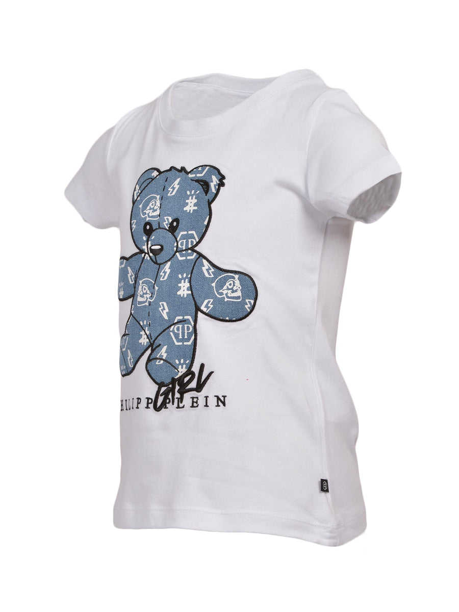T-shirt bianca stampa orso logato