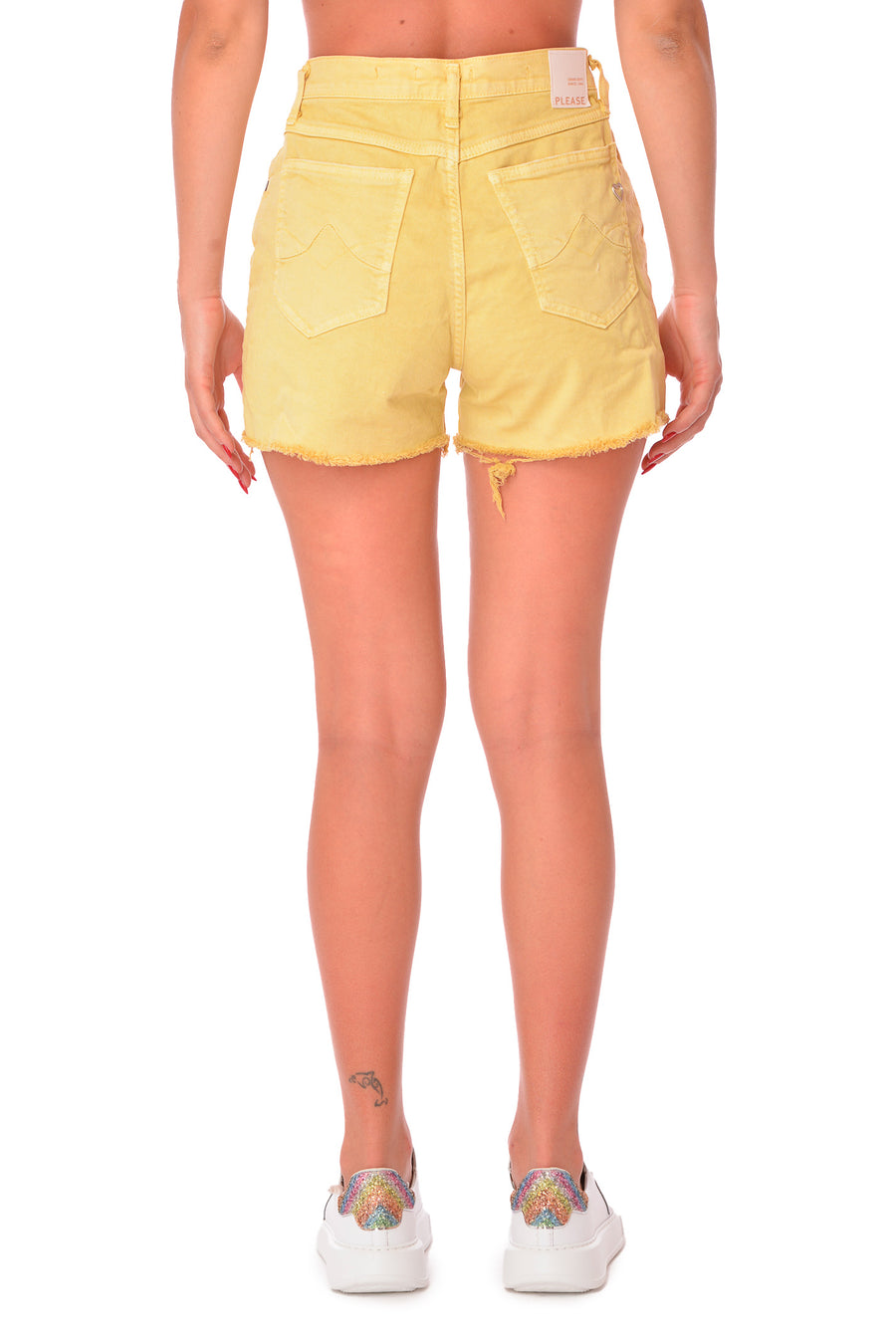 Shorts giallo monocolore in denim
