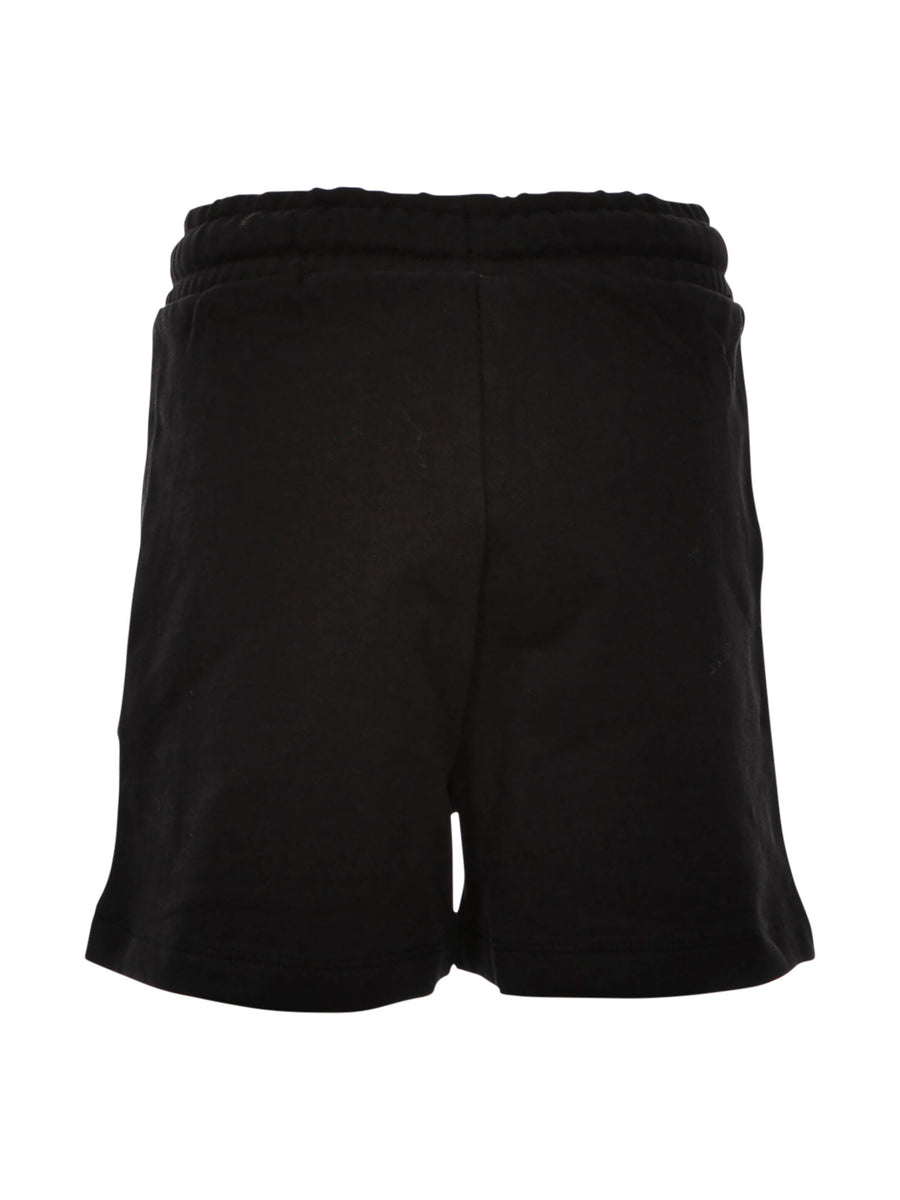 Shorts in tuta nero con scritta glitter