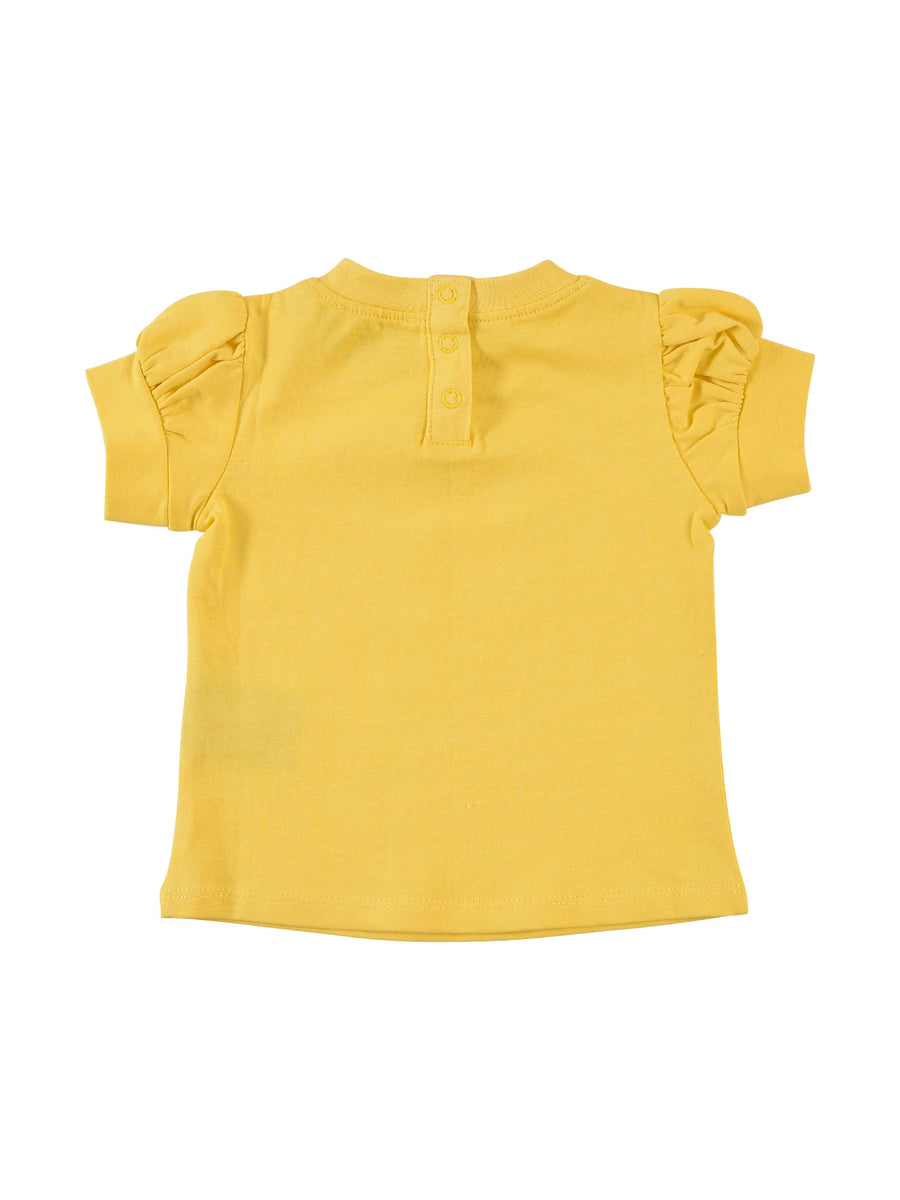 T-shirt gialla con scritta oro