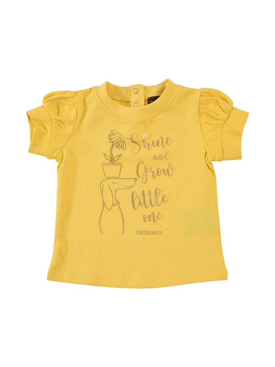 T-shirt gialla con scritta oro
