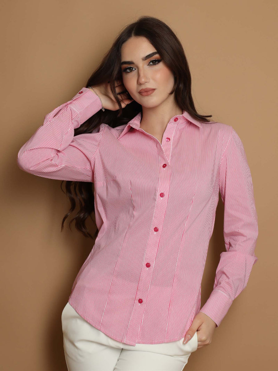 Camicia a righe bianca e rosa
