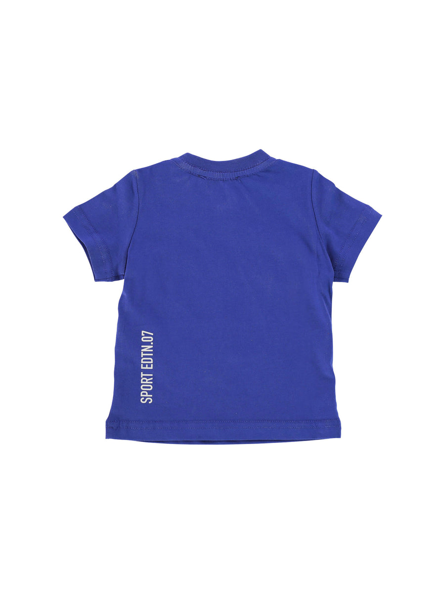 T-shirt blu con logo in rilievo