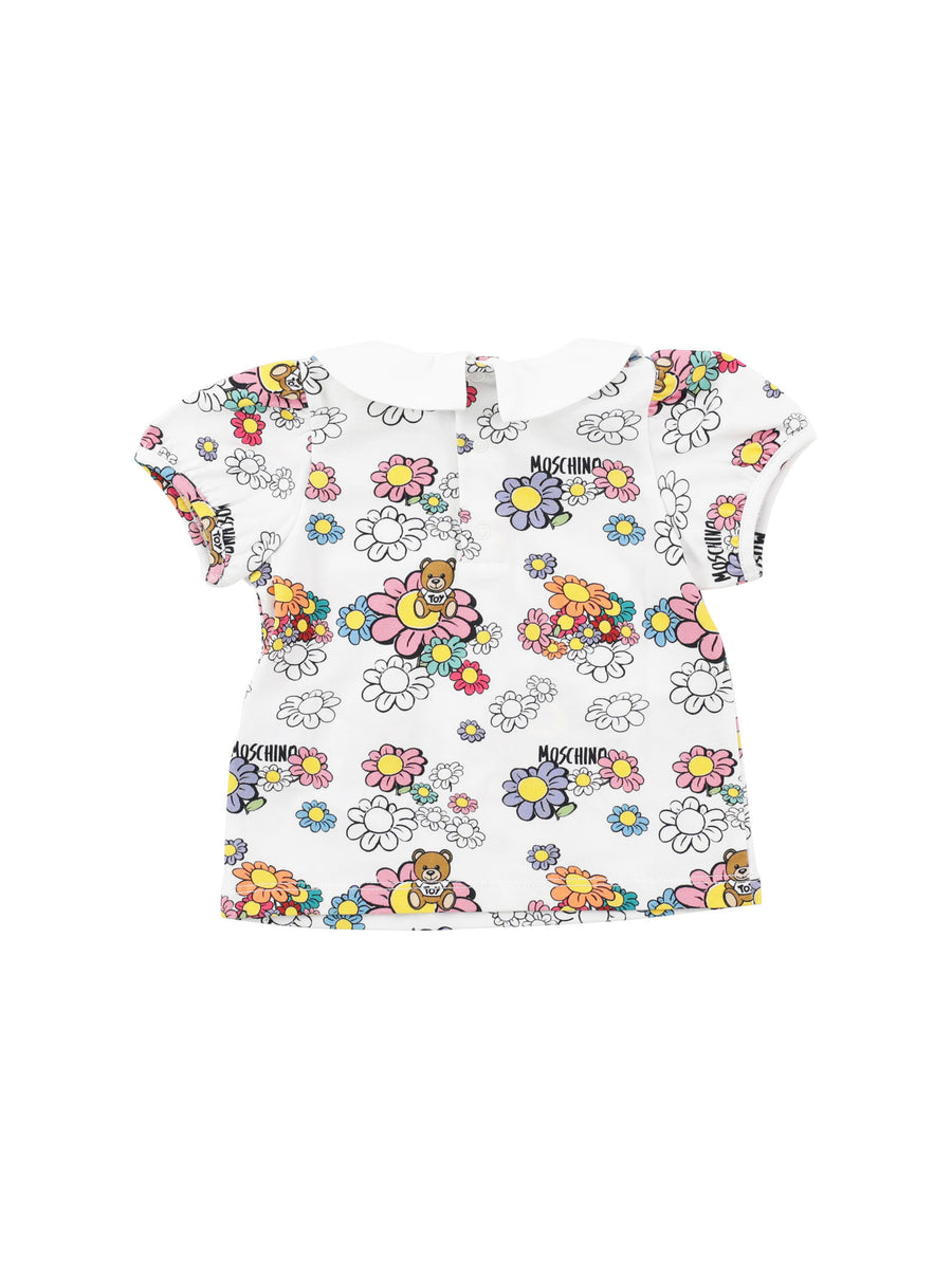 T-shirt bianca con margherite all over