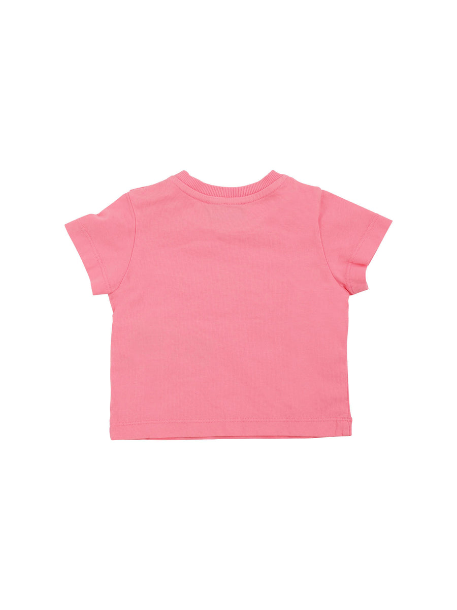 T-shirt rosa fluo con scritta corsiva