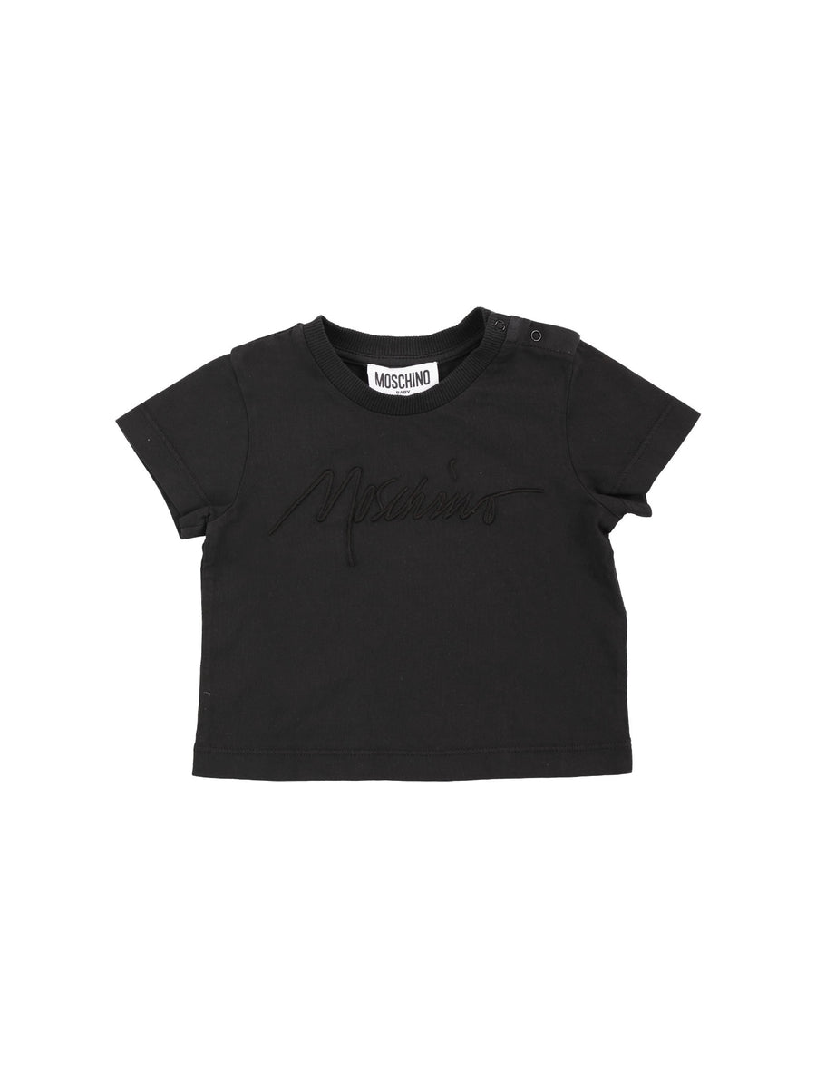 T-shirt nera con scritta corsiva
