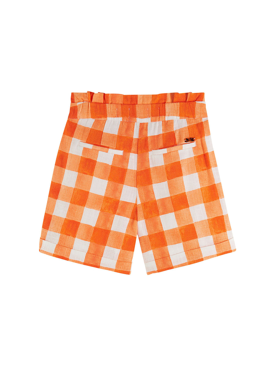 Shorts a quadri arancio e bianco