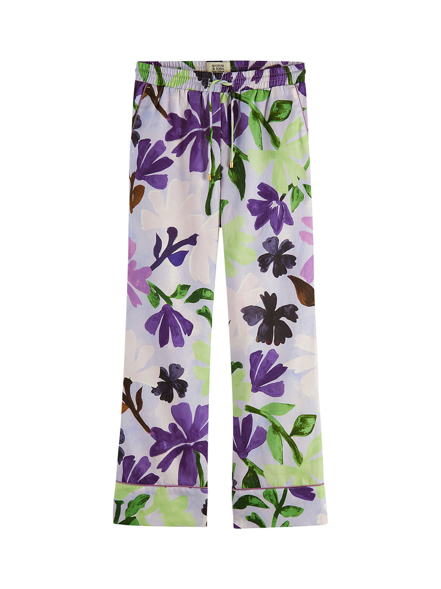 Pantalone lilla con stampa floreale