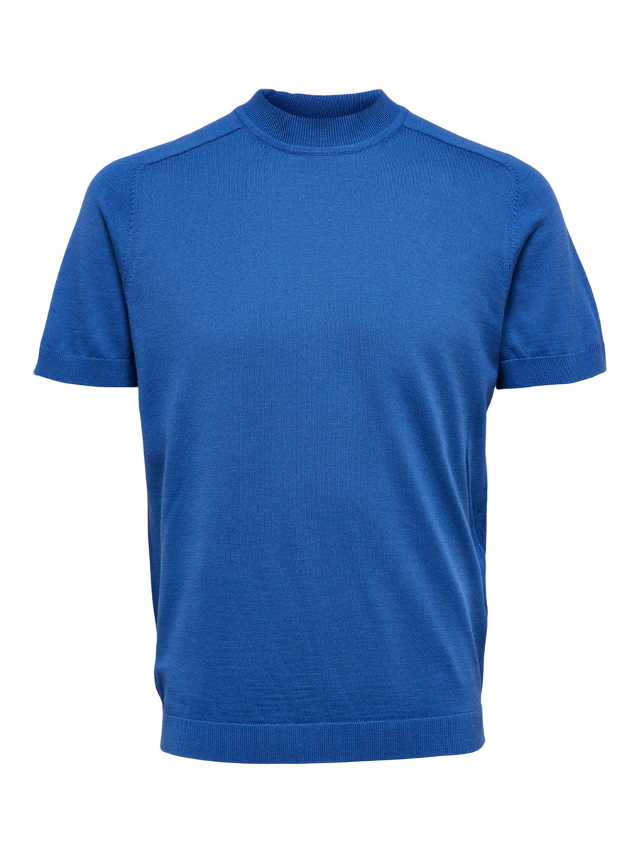 T-shirt in maglia blu cobalto