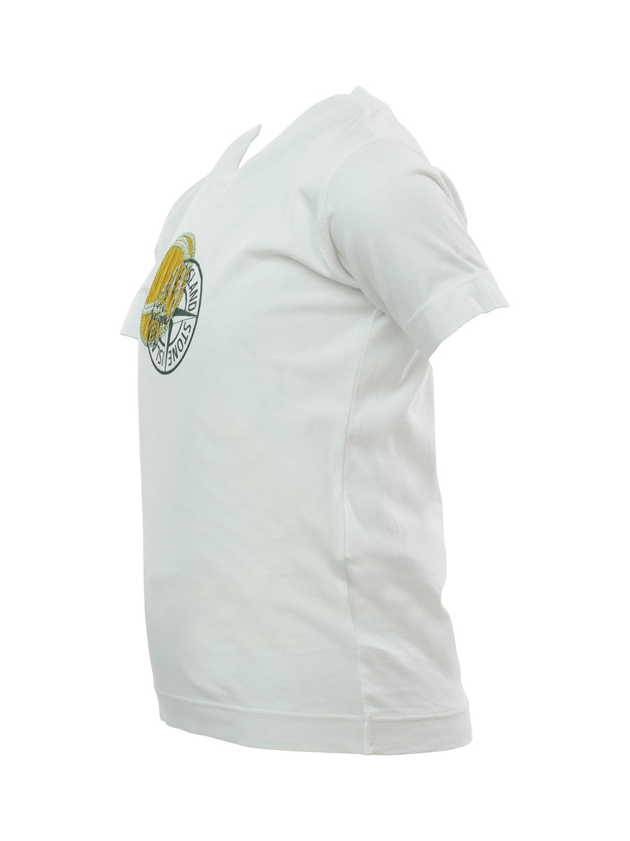 T-shirt bianca con ricamo in tessuto