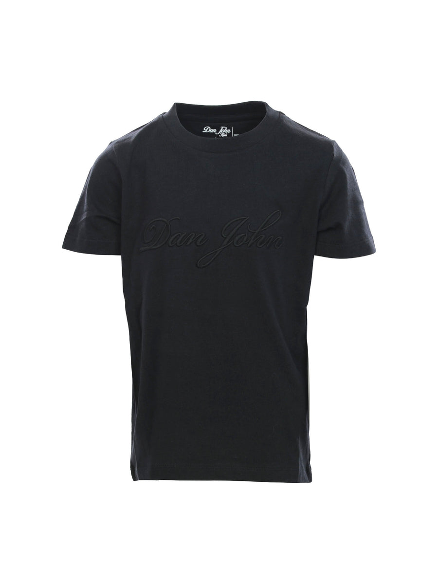 T-shirt nera con logo corsivo ricamato tono su tono