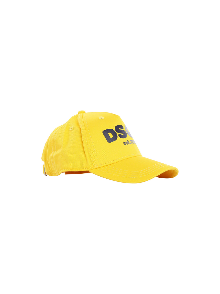 Cappello giallo con visiera e logo