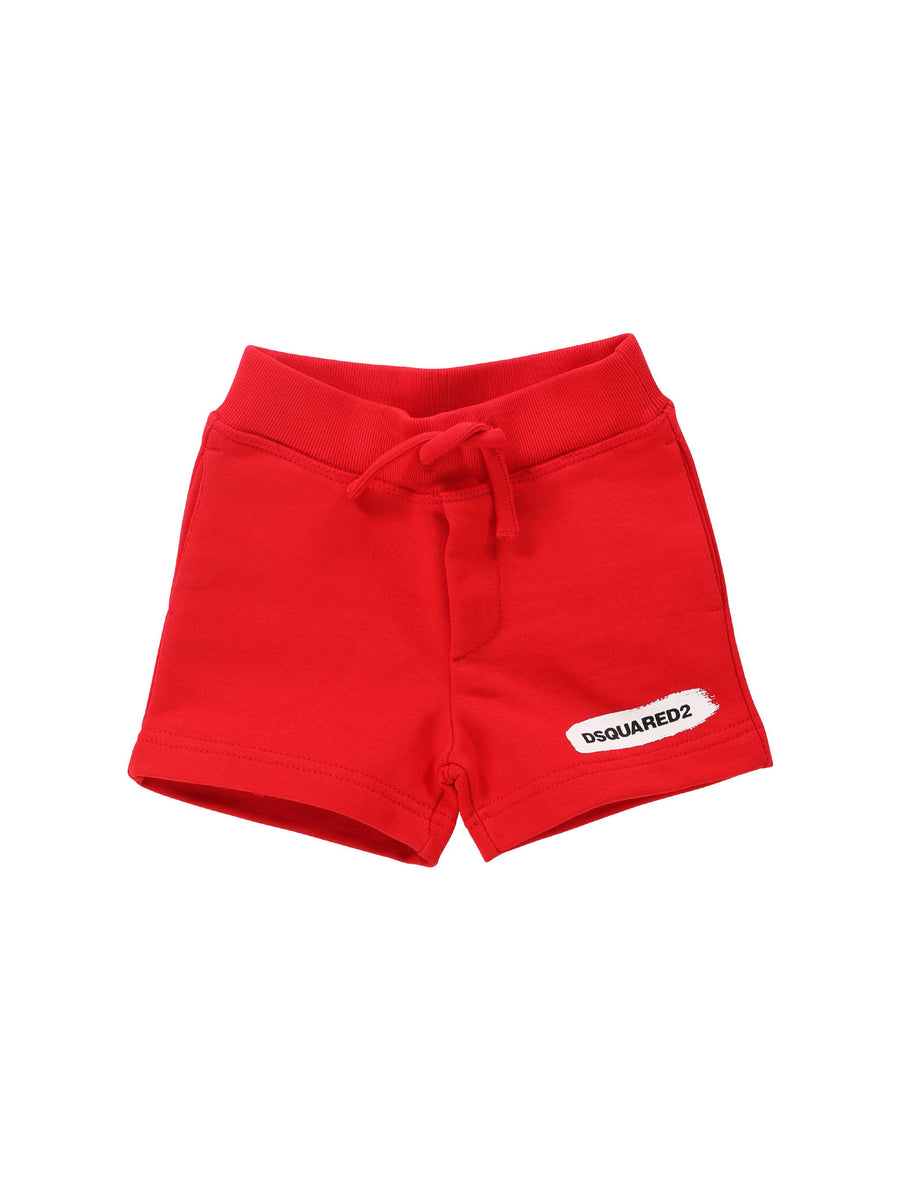 Shorts rossi con stampa logo sul fondo