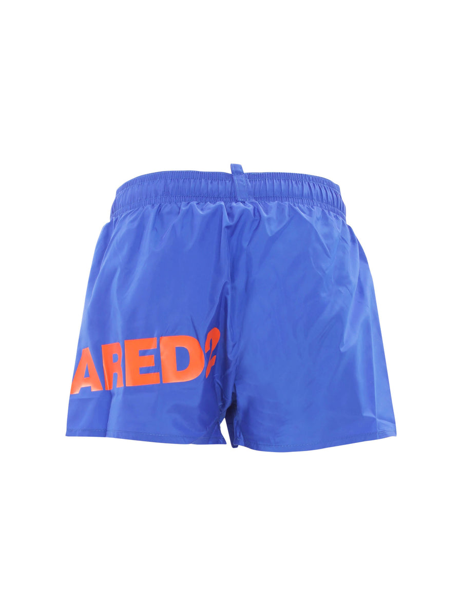 Costume shorts blu con logo laterale arancione
