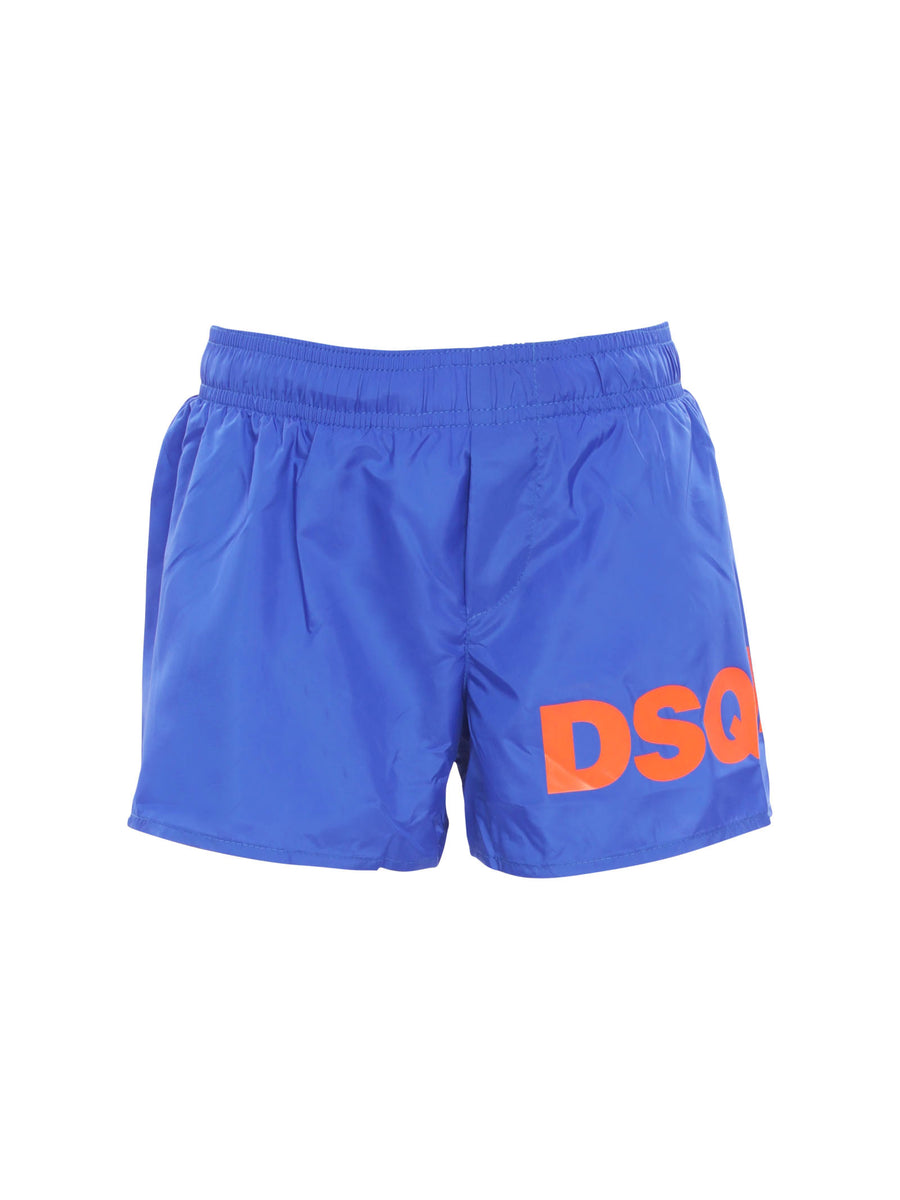 Costume shorts blu con logo laterale arancione