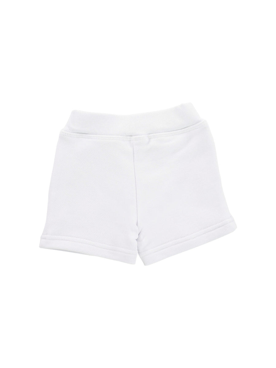 Shorts in cotone bianchi con logo sfumato arancio fluo