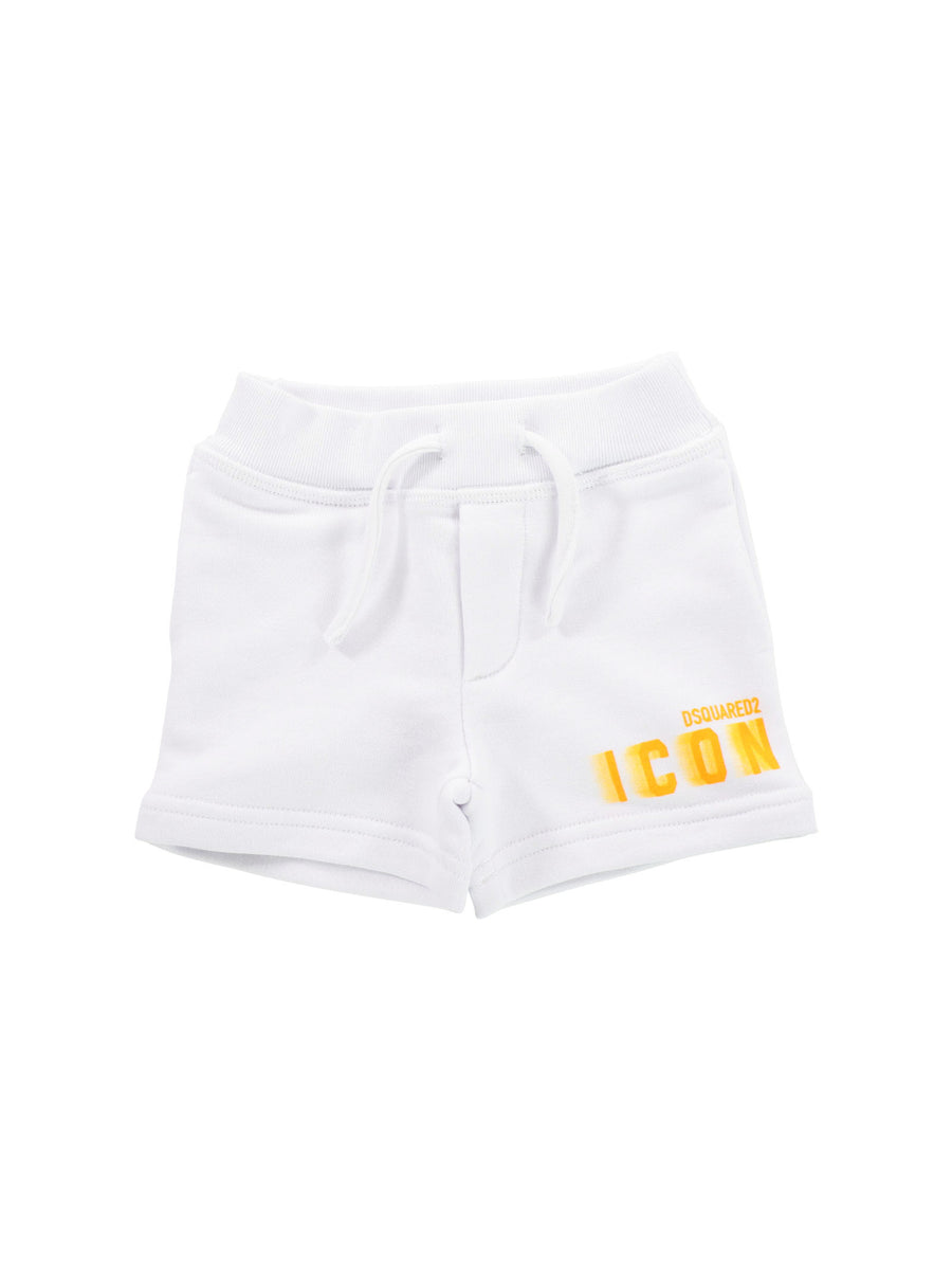 Shorts in cotone bianchi con logo sfumato arancio fluo