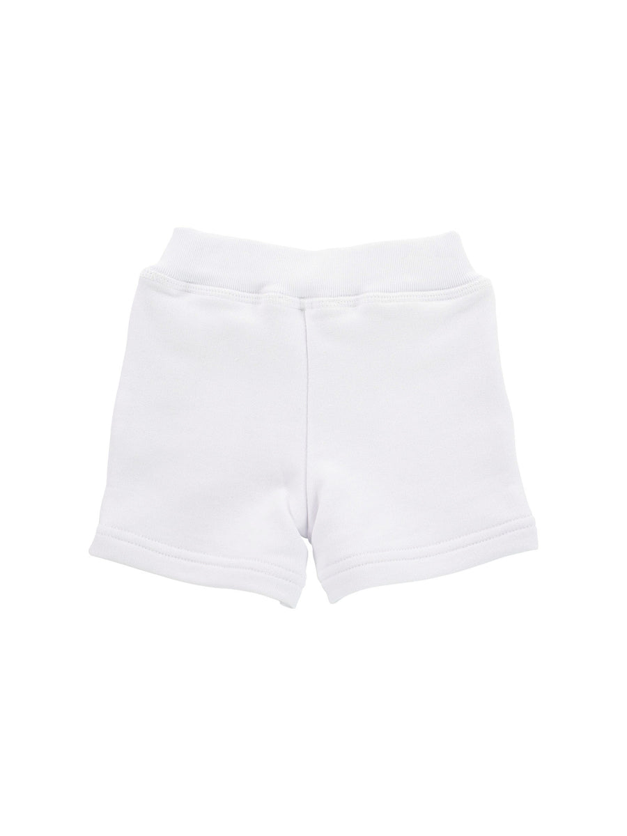 Shorts in cotone bianchi con logo sfumato verde fluo