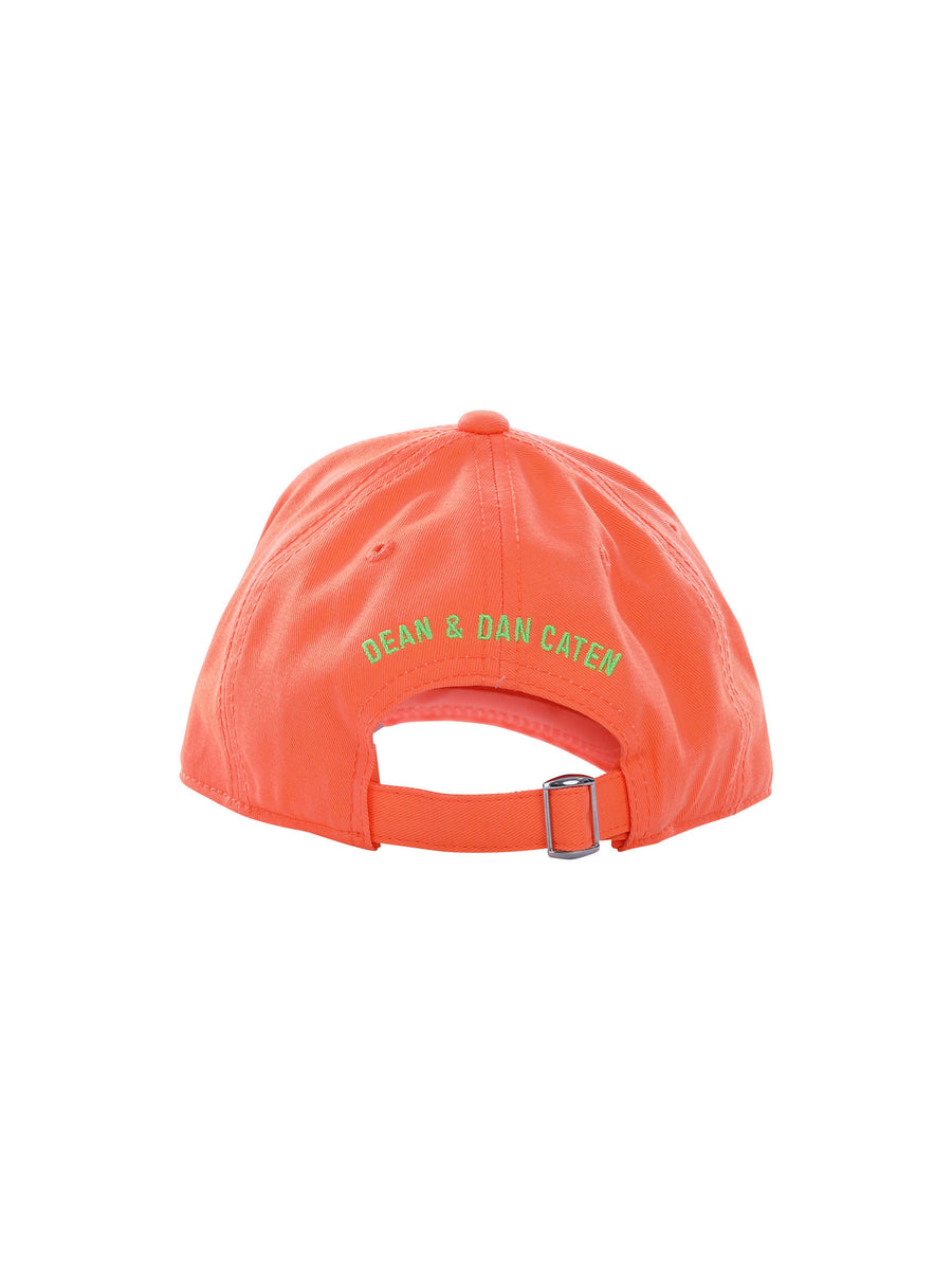 Cappello arancio fluo con visiera e logo Icon verde