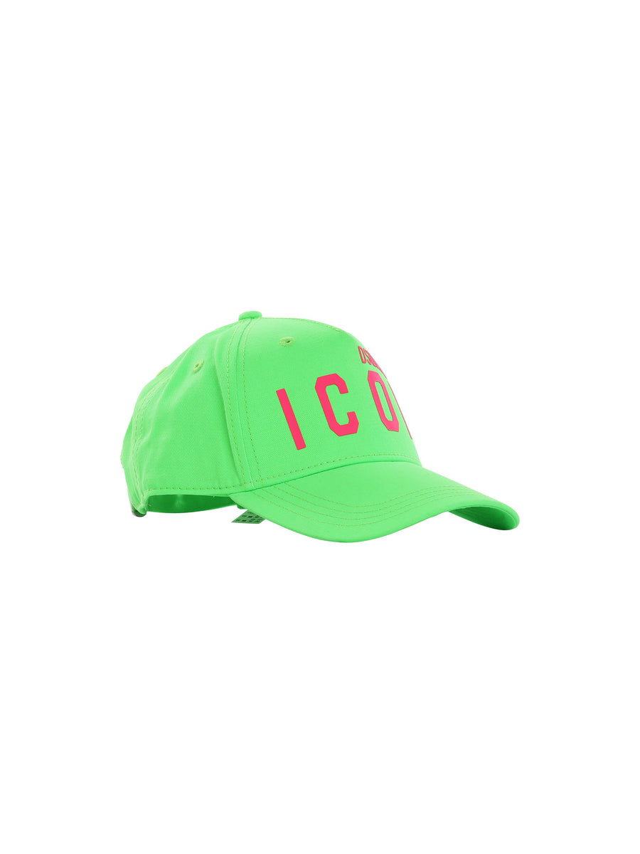 Cappello verde fluo con visiera e logo Icon fucsia fluo