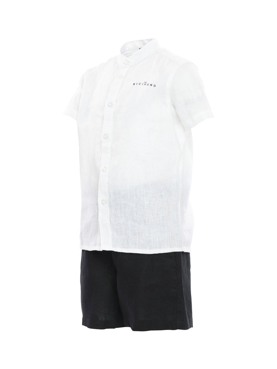 Camicia bianca in lino con scritta nera