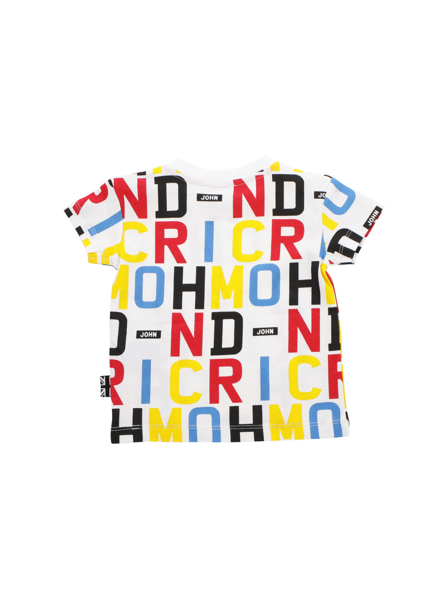 T-shirt bianca con logo lettering multicolor all over