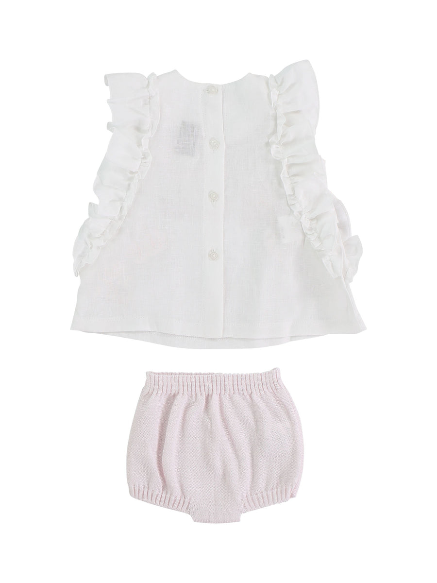 Completo t-shirt bianca e shorts in filo rosa
