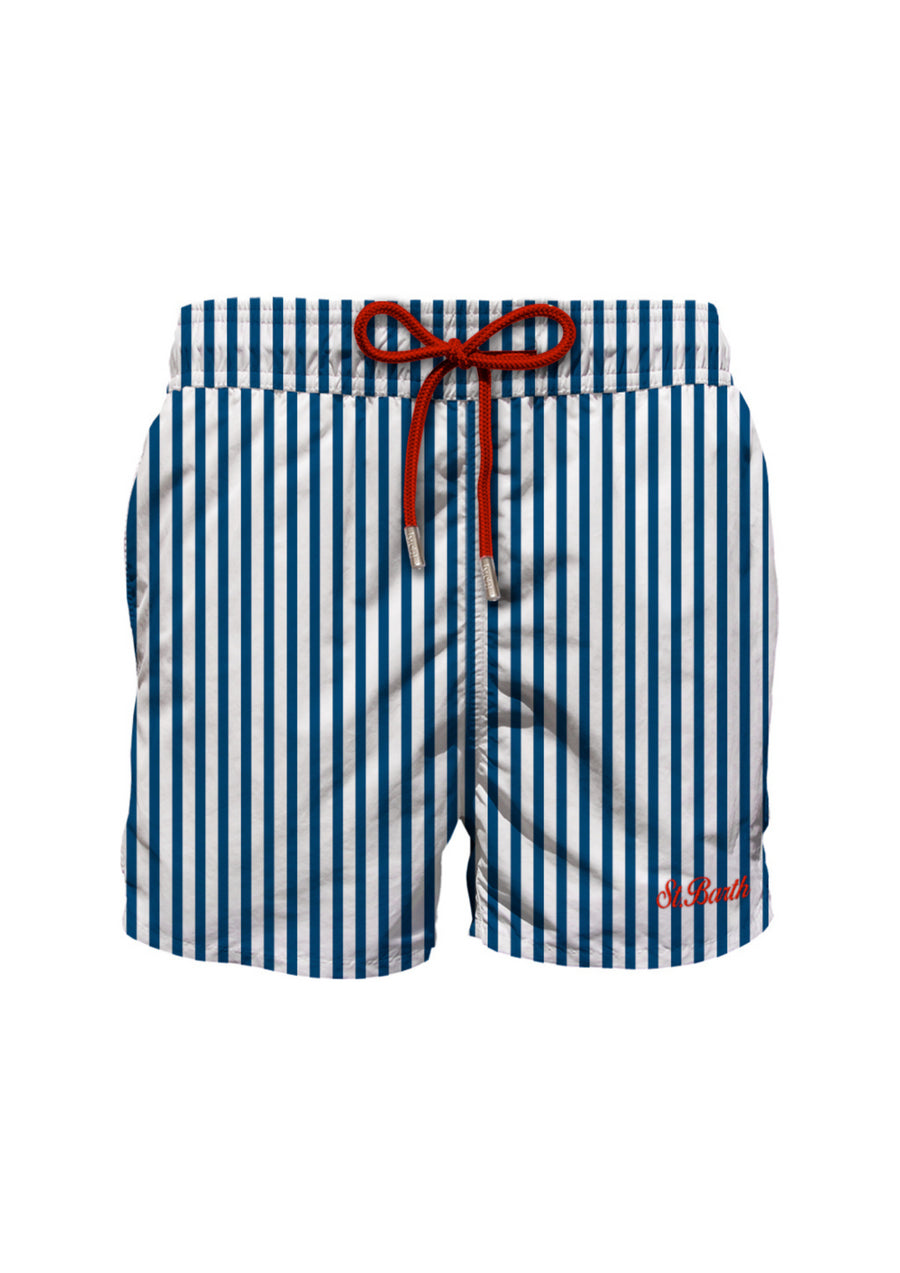Costume shorts Gustavia Stripes bianco e blu