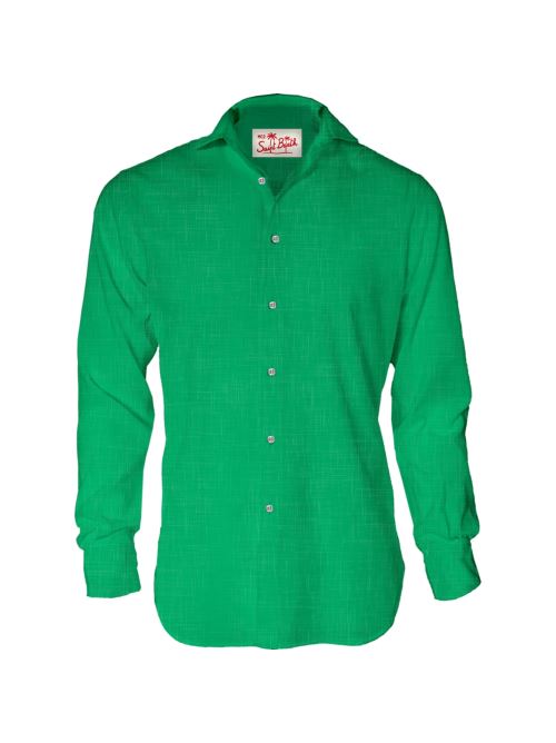 Camicia maniche lunghe in lino verde scuro