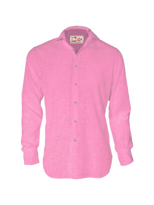 Camicia maniche lunghe in lino rosa confetto