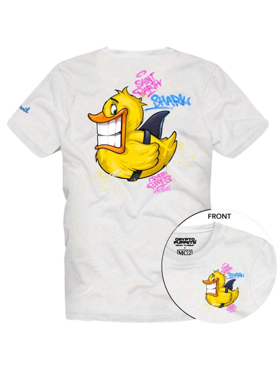 T-shirt bianca con stampa Ducky Shark sul retro