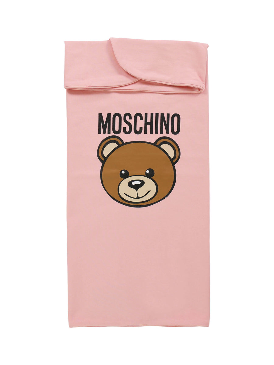 Coperta rosa in cotone con stampa Teddy e logo